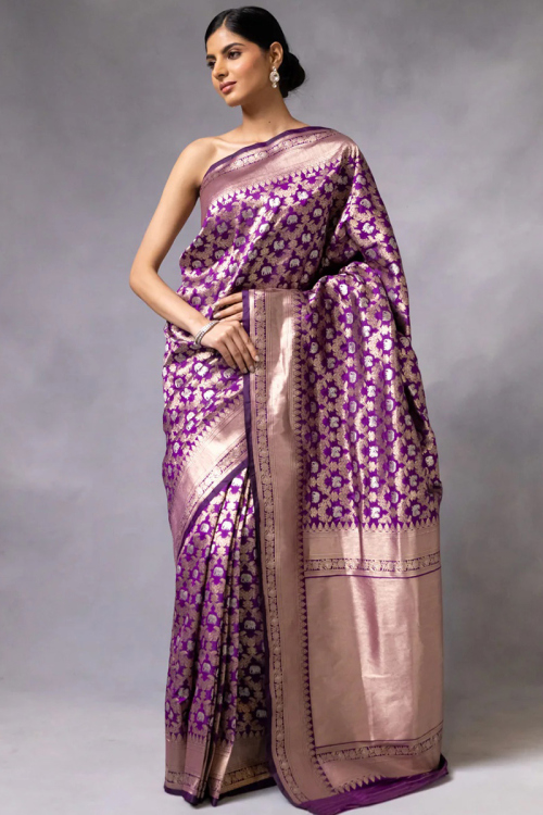 Purple Silk Saree with Woven Zari for Weddings