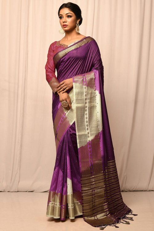 Purple Woven Festival Wear Saree in Silk