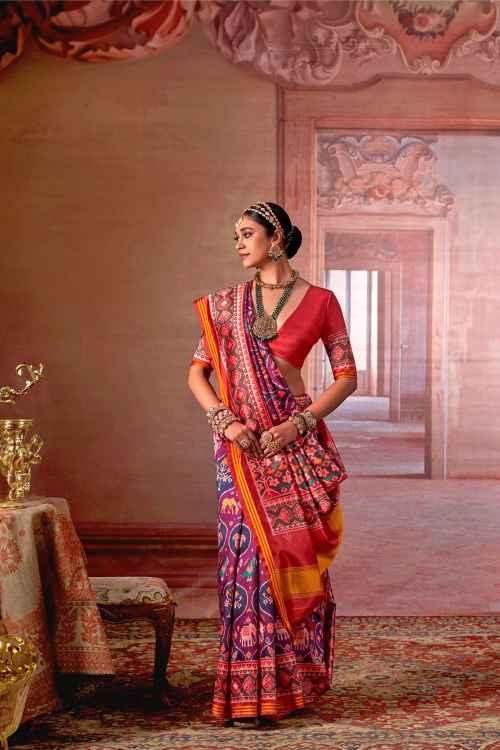 Purple Soft Silk Saree With Printed Work For Festival