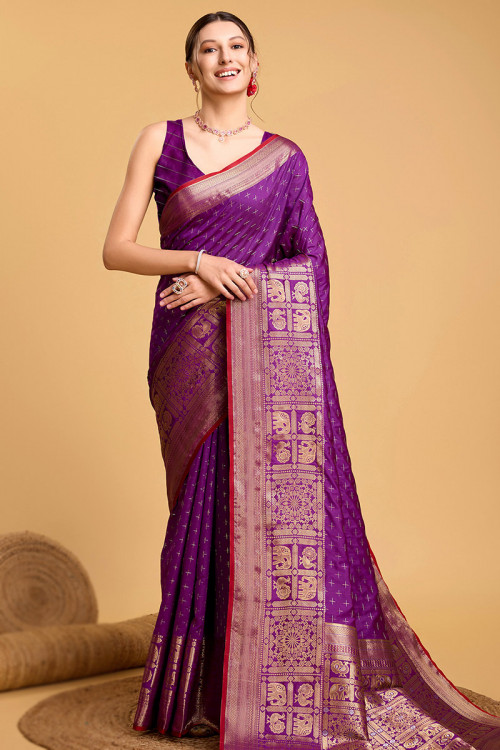 Purple Soft Silk Woven Zari Festival Wear Saree