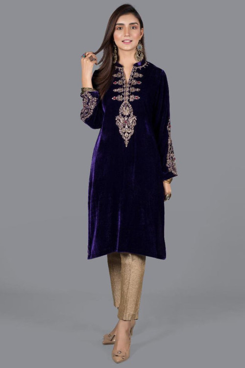 Stylish velvet shop kurtis online