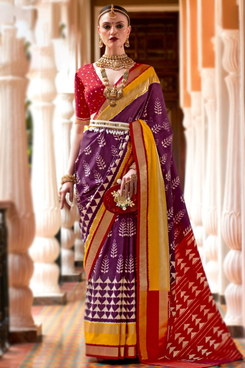 Purple Wedding Wear Patola Printed Silk Saree