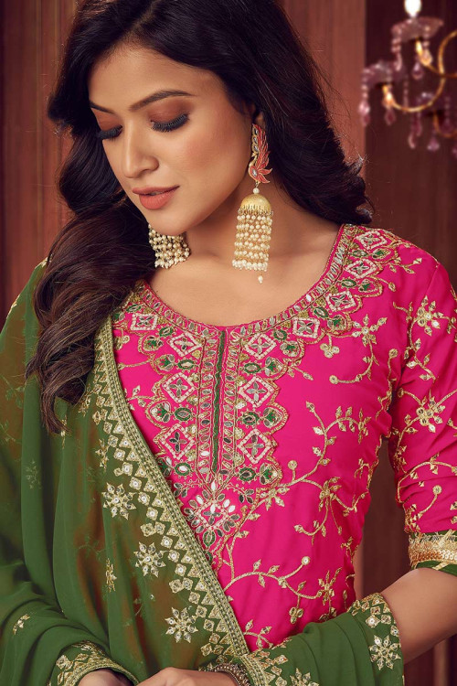Find Great Deals Sharara Suit in Rani Pink Embroidered Georgette Fabric ...
