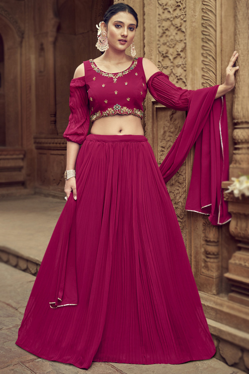 Rani Pink Georgette Flared Style Plain Lehenga
