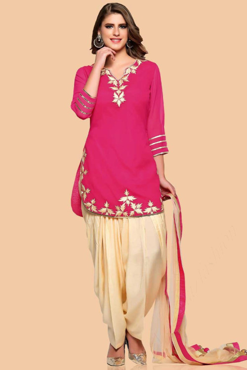 Rani pink Georgette Patiala Suit With Dupatta