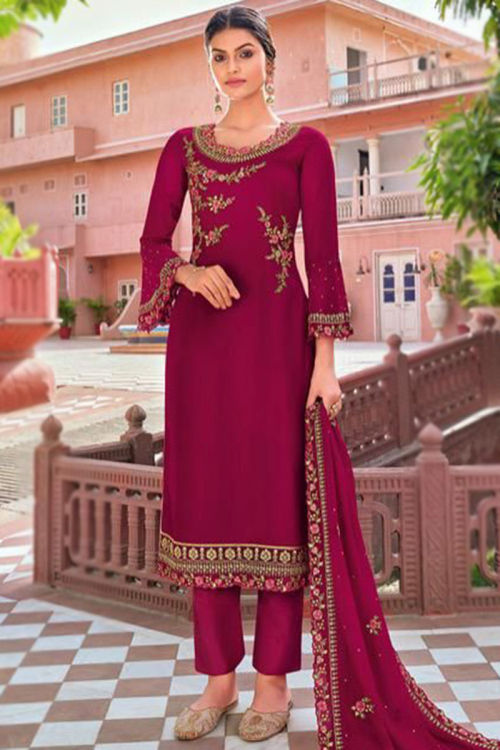 Rani Pink Georgette Straight Cut Trouser Suit