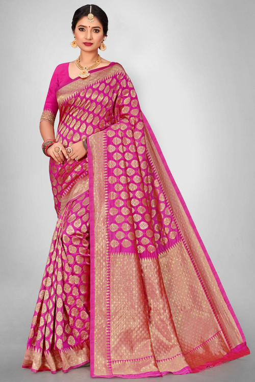 Rani Pink Jacquard Woven Zari Saree