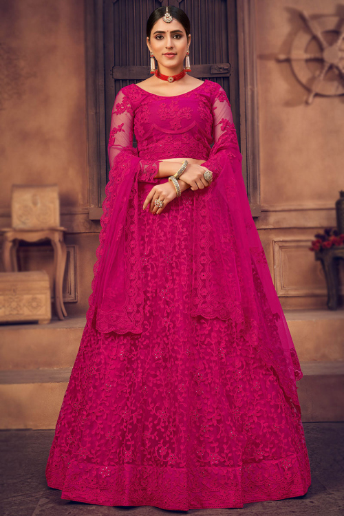 Rani Pink Net A Line Lehenga
