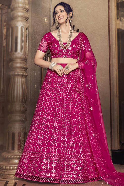 Rani Pink Net Embroidered Bridesmaid Lehenga