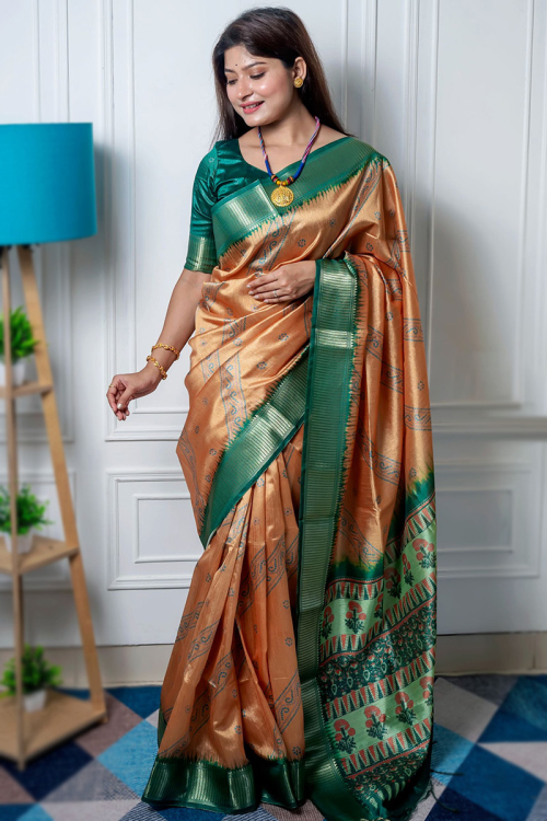 Raw Silk Dusty Orange Bandhani Printed Saree 