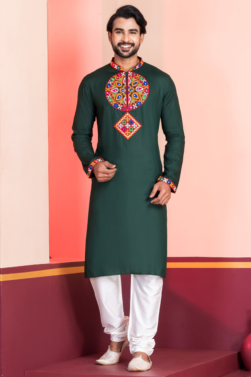Rayon Bottle Rayon Men's Kurta Churidar With Mirror Work