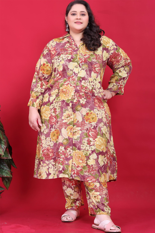 Rayon Mauve Taupe Printed Ready Made Suit With Straight Pant