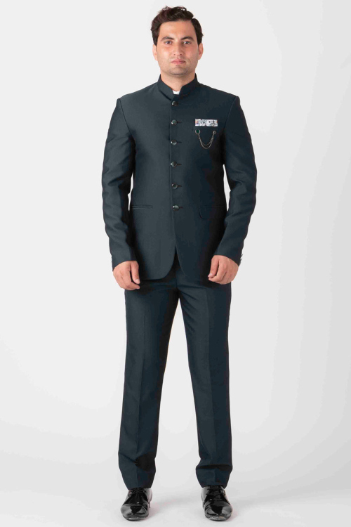 Rayon Navy Blue Jodhpuri Style Plain Men's Suit
