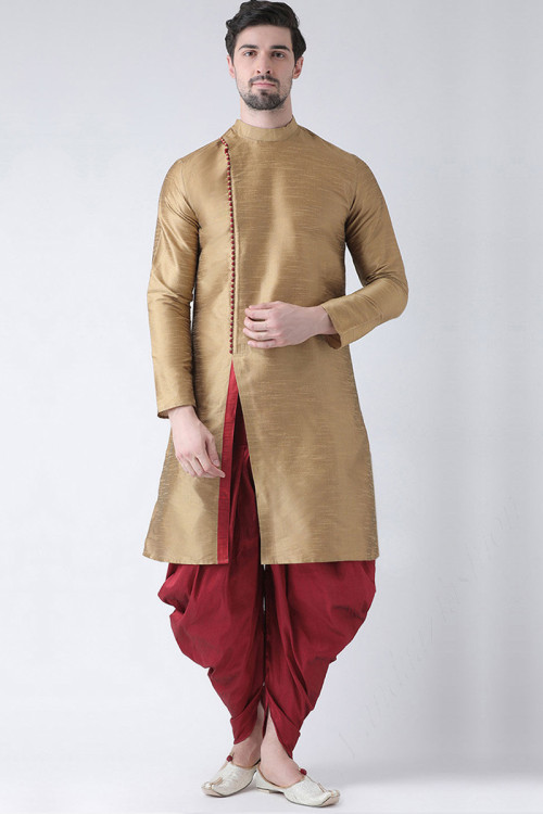 Ready To Wear Kurta Dhoti For Eid Party In Chiku Color