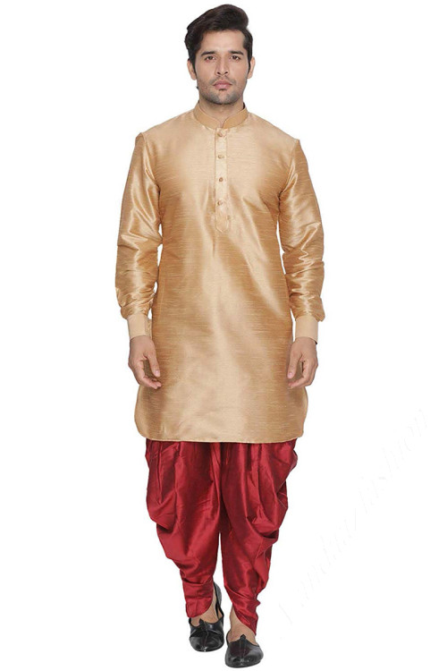 Ready To Wear Kurta Dhoti For Eid Party In Chiku Color 