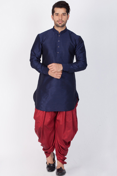 Ready To Wear Kurta Dhoti For Eid Party In Navy Blue Color