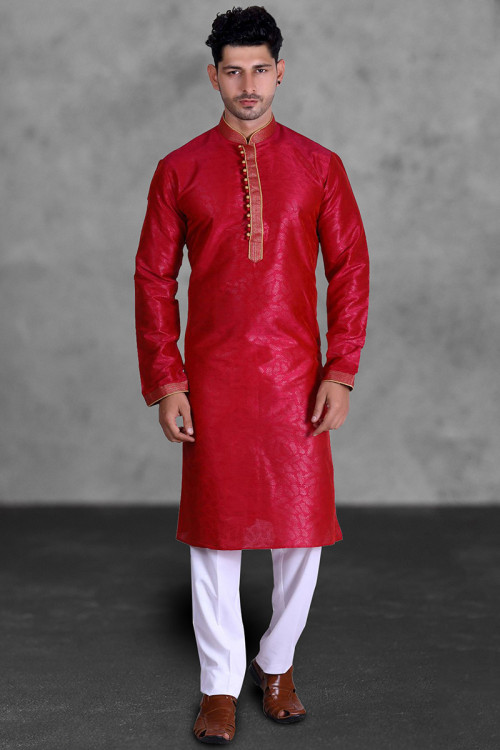 Readymade Red Kurta With White Pajama for Eid