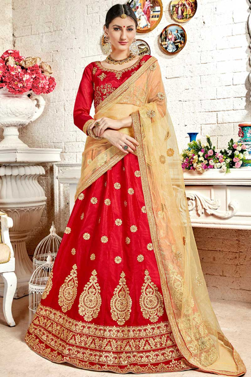 Red Art Silk Festive Wear Lehenga
