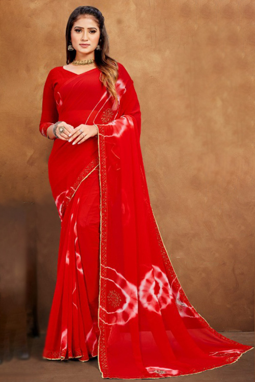 Red Chiffon Printed Light Weight Saree