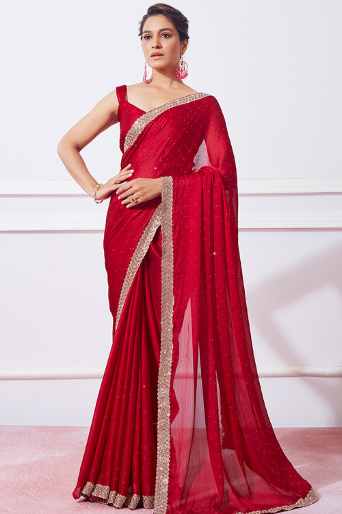 Flat 75% off on Jaanvi Fashion Red Chiffon Saree Women Clothing - Flat 75%  off on Jaanvi Fashion Red Chiffon Saree Deals, Offers, Discounts, Coupons  Online 