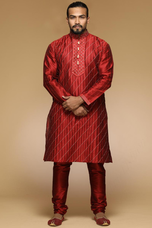 Eid Red Designer Kurta Pajama For Men