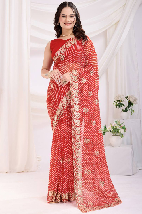 Red Georgette Printed Light Weight Saree