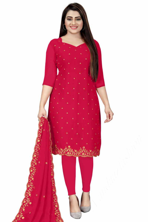 Cotton Indian Churidar Salwar Kameez In Red Colour