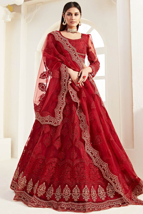 Buy Beautiful Red Bridal Lehenga-Zardozipune