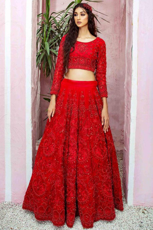 Cutikeins Girls Red Sequence Net Ready to Wear Lehenga & Blouse With D-thephaco.com.vn