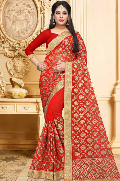 Red Georgette Saree With Georgette Blouse