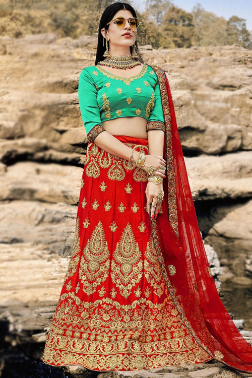 Red Satin Lehenga for Wedding Wear with Stone embroidery