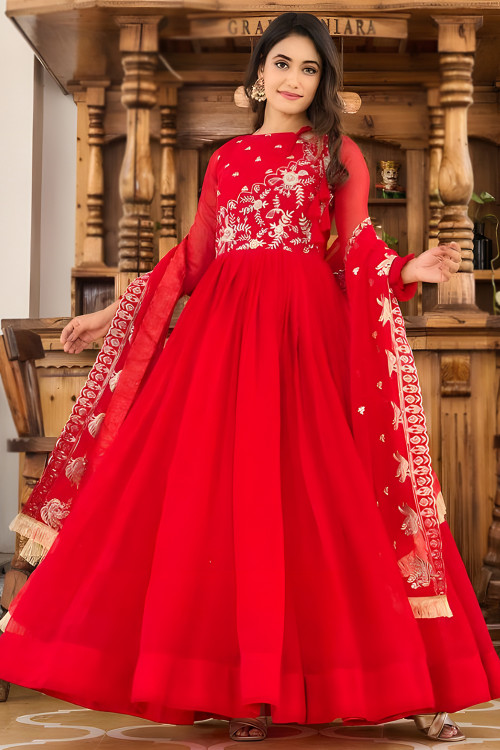 Buy Red Navratri Georgette Indian Gowns Online for Women in USA