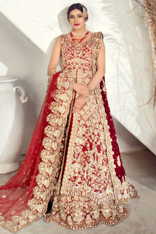 Red Silk Embroidered Bridal Wear Lehenga Choli 