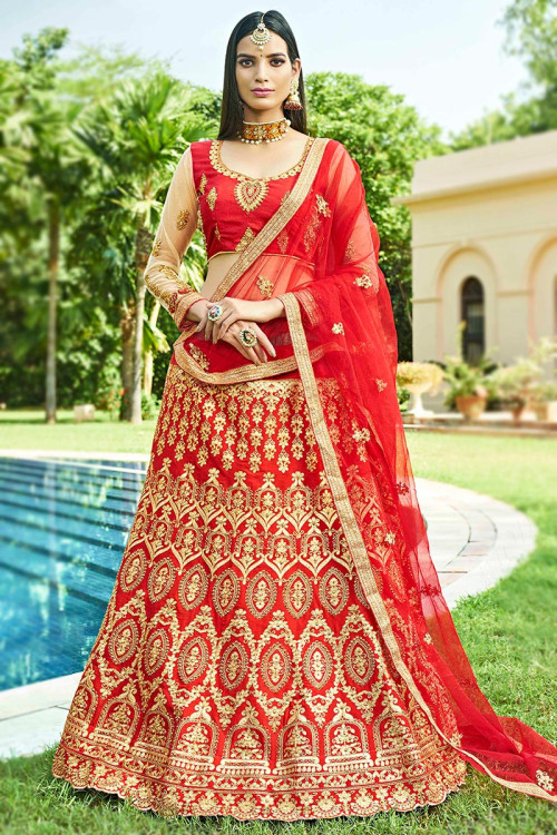 Red and gold bridal lehenga | Indian bridal wear, Indian bridal, Bridal lehenga  choli