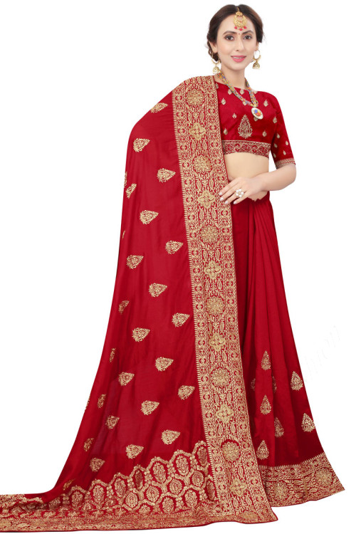 Traditional Saree in Silk Red for Party 