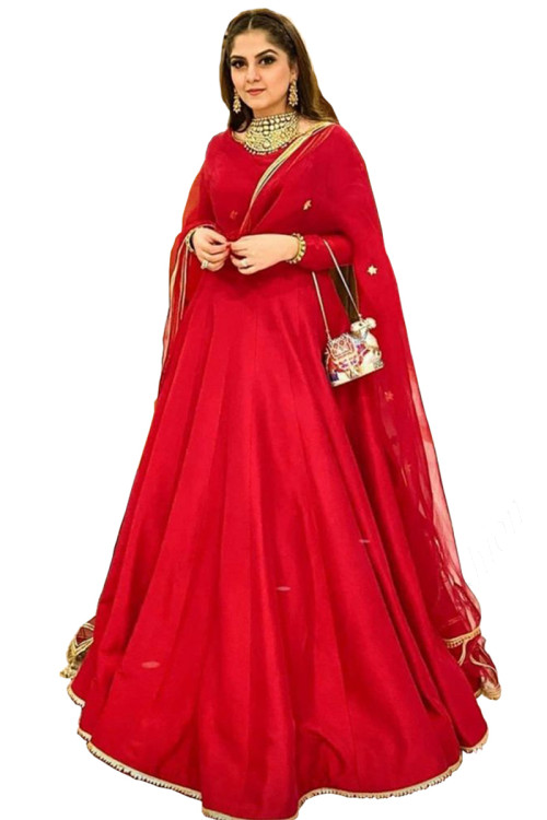 Buy Ethnovog Ready To Wear Red Georgette Draped Lehenga (Set of 3) online