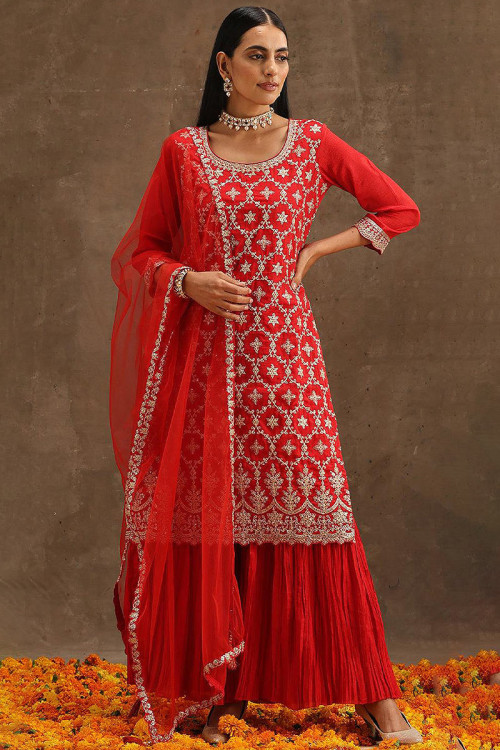 Buy Red U Neck Plus Size Sharara Online for Women in Malaysia