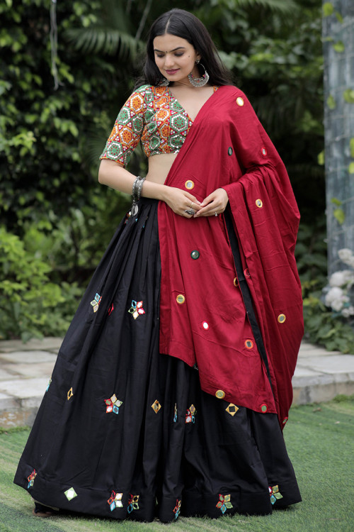 Red and Black Gota Patti Print Cotton Navratri Lehenga Choli Your Best of  Navratri Look - Etsy