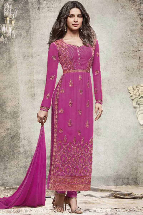 Magenta Purple Silk Embroidered Trouser Suit