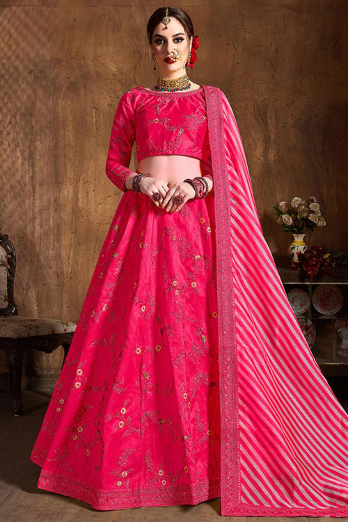 Art Silk Indian Wear Rani Pink Lehenga