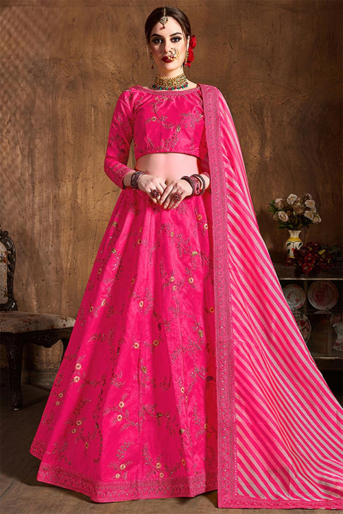Art Silk Indian Wear Rani Pink Lehenga