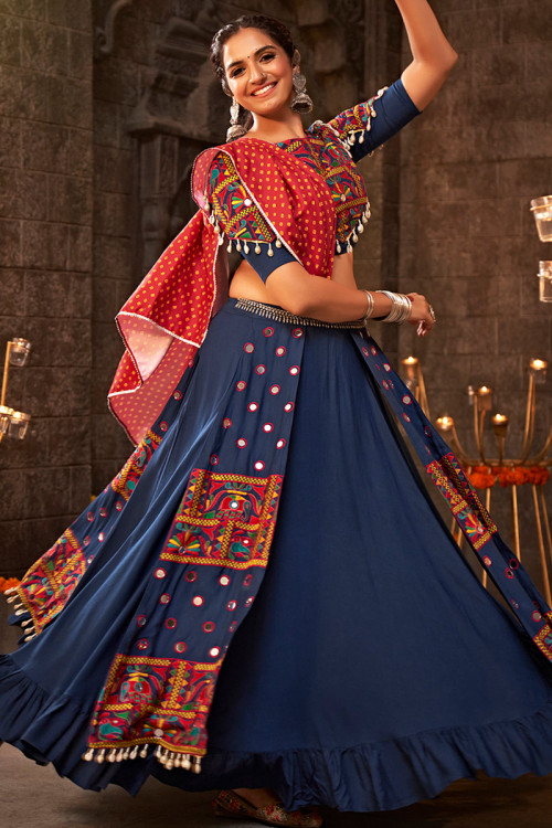 Buy Fabcartz Women Navy Blue, Orange Self Design Jacquard Lehenga Choli  Online at Best Prices in India - JioMart.