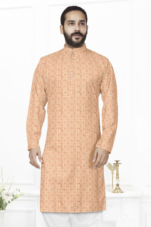 Resham Thread Work Embroidered Cotton Light Pink Men Kurta