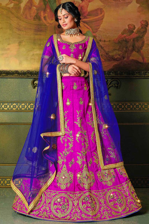 Zari Embroidered Art Silk Purple Lehenga