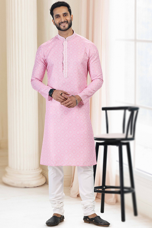 Resham Work Embroidered Cotton churidar Men Kurta Pajama