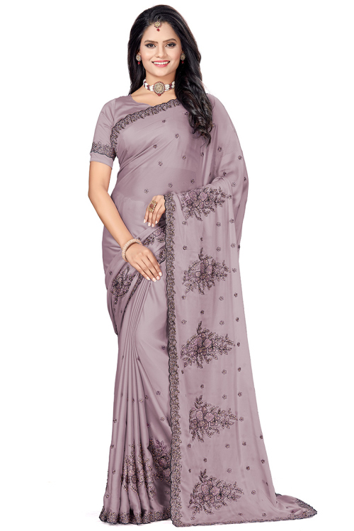 Resham Embroidered Rangoli Silk Purple Saree