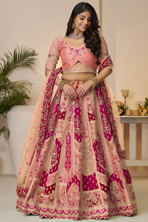 Rose Pink A Line Art Silk Lehenga With Zari Work 
