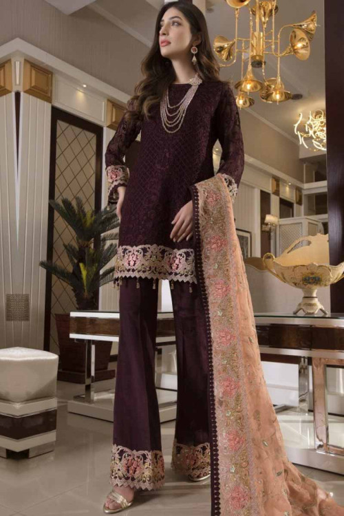 Rosewood Embroidered Brown Straight Pant Suit