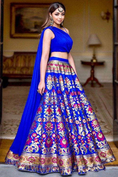 Royal Blue Banarasi Silk Woven Zari Lehenga for Eid