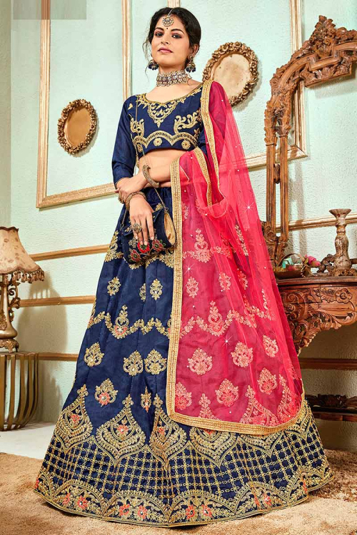 Royal Blue Bangalori Silk A- Line Wedding Wear Lehenga